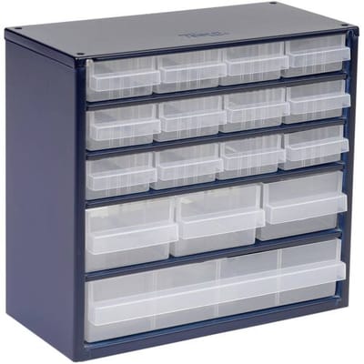 raaco 616-123 Magazijnkast voor kleine onderdelen (l x b x h) 306 x 306 x 283 mm Aantal vakken: 16 Variabele onderverdeling Piece Inhoud 1 stuk(s)