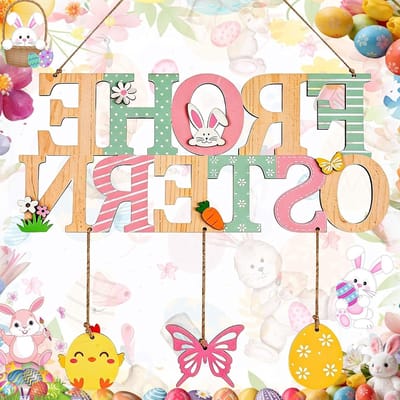 Christmas Easter Easter Decoration Easter Decoration with Easter Bunny Easter Eggs Hanging Decoration Easter Letters - ShopVlot