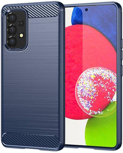 MobyDefend Hoesje - Geschikt voor Samsung Galaxy A53 - TPU Backcover - Geborstelde Metaal & Carbon-Look - Navy Blauw