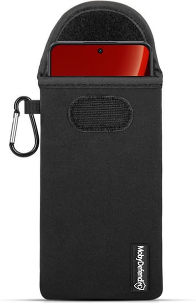 MobyDefend Hoesje - Geschikt voor OnePlus Nord 3 - Neopreen Pouch Met Karabijnhaak - Insteek - Riemlus - Zwart