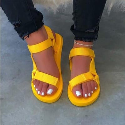 Casual Dames Sandalen met Open Teen Anti-Slip Zwarte Klittenband Platform Sandalen Schoenen Vrouw Zomer Strand Schoenen Nieuw 39 geel