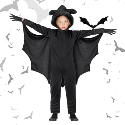 Bat Kostuum voor Kinderen, Vampier Kostuum met Handschoenen, Halloween Outfit met Vleugels voor Feestjes en Verkleedpartijen