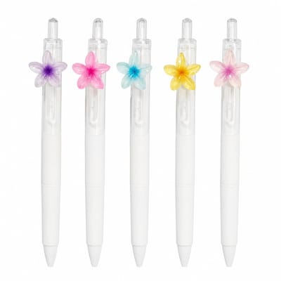 Wit transparant bloem pennen set 5 stuks schrijfpennen dames 0.5 mm zwarte inkt klik pen met gekleurde bloem decoratie kantoor school schrijfgerei set
