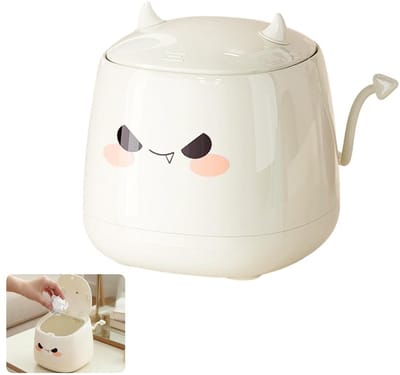 Schattige Mini Prullenbak met Deksel voor Bureau, Ideaal voor Thuis, Kantoor en Woonkamer, Compact en Handig