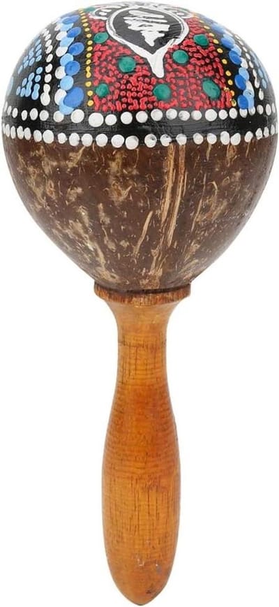 Houten Maracas - Zandhamer Kokos - Muziek Leren - Handgeschilderd Design - 21.6 cm - Houtkleur