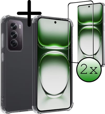 Hoesje Met Screenprotector - 2 Stuks - Geschikt voor OPPO Reno 12 - Sterk & Shockproof - Siliconen Case - Back Cover - Telefoon Hoes - Shock Proof - Transparant