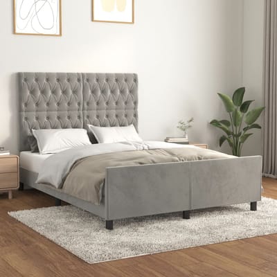 vidaXL - Bedframe - zonder - matras - 140x200 - cm - fluweel - lichtgrijs