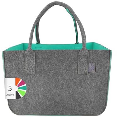 Grote Vilten Shopper 30 Liter - Opvouwbare Boodschappentas XXL - Donkergrijs/Turquoise