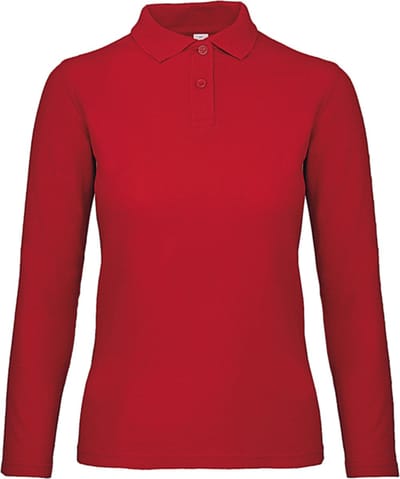 Dames Long Sleeve Polo ID.001 Rood merk B&C maat M
