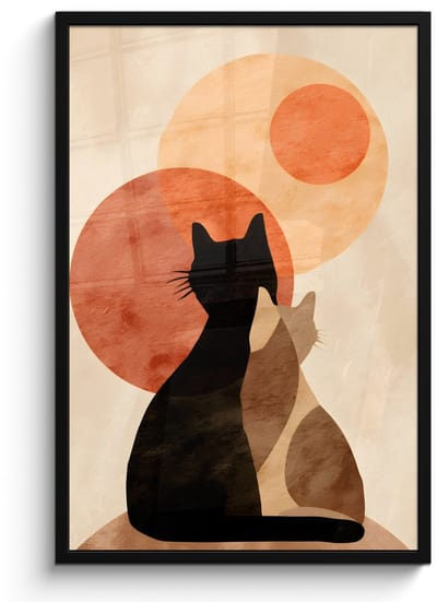 Poster in lijst - Fotolijst 60x90 cm - Posters - Katten - Zwart - Abstract - Cirkels - Posterlijst zwart - Decoratie - Wanddecoratie woonkamer - Muurdecoratie slaapkamer