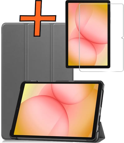 Hoesje - Geschikt voor Samsung Galaxy Tab A11 Plus - Met Screenprotector - Trifold Bookcase - Hard Cover - Hardcover Book Case - Tablet Hoes - Grijs