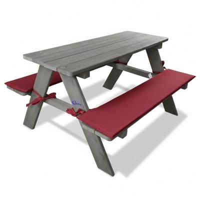 Coemo Kinderzitgroep tuin hout met zitkussens - Picknicktafel Kinder - Grijs - 89x79x50 cm