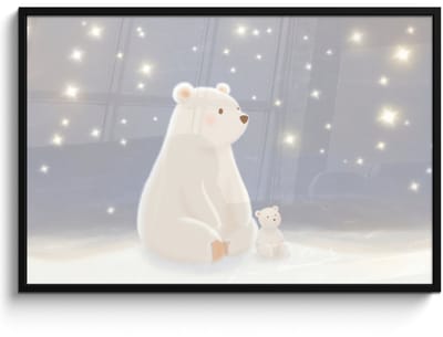 Poster in lijst - Fotolijst 120x80 cm - Posters - Ijsbeer - Sneeuw - Sterren - Blauw - Posterlijst zwart - Decoratie - Wanddecoratie woonkamer - Muurdecoratie slaapkamer