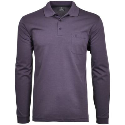 Ragman Softknit Polo Longsleeve Uni Breast Pocket Dark Lilac / male