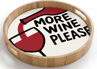 Dienblad rond 40x40 cm - Schootdienblad hout - Wijnfles - Quote - Rood - Glas - Borrelplank rechthoek - Plateau houten dienbladen