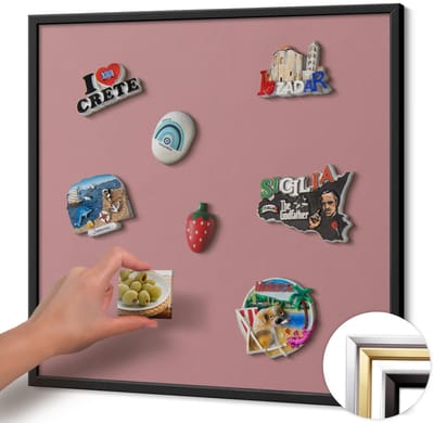 Wallfluent - Roze Magneetbord in Effen Kleuren - 50 cm x 50 cm - Magneetbord met Zwarte Frame - Pastelroze kleur - Magneetbord voor Reissouvenirs - Design Magneetbord met Frame - Magnetisch Bord Foto Bevestiging