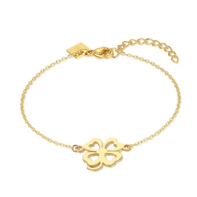 Twice As Nice Armband in goudkleurig edelstaal, klaver, 4 open hartjes 16cm+3cm