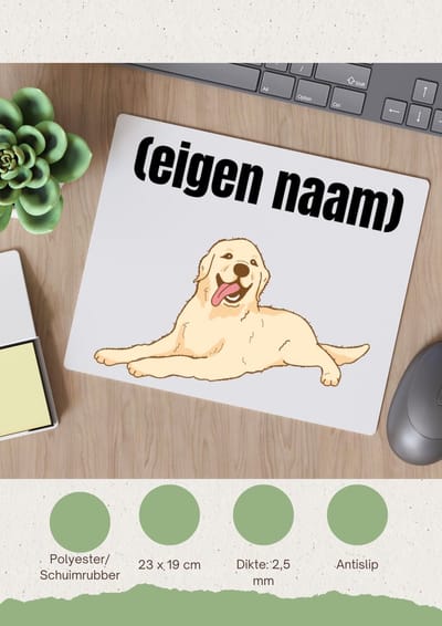 Akyol - liggende hond met eigen naam Muismat - Honden - honden liefhebbers - iemand die houdt van honden - verjaardag - cadeau - kado - 23 bij 19 cm