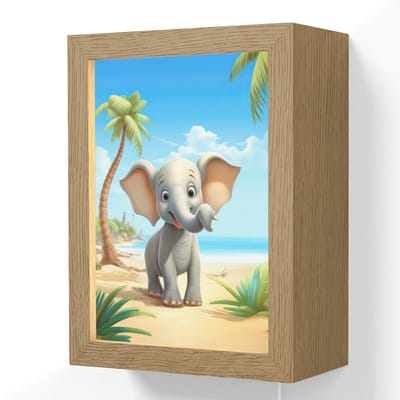 Wandlamp 15x20 cm - Oplaadbaar - Olifant - Strand - Dieren - Meisjes - Kind - Wandlampen binnen woonkamer - Slaapkamer lamp met kabel - Decoratieve nachtlamp - Vloerlamp snoer