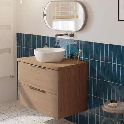 Saqu Lima badmeubel incl. keramische waskom 80x51x76cm toffee – geborsteld zwarte greep