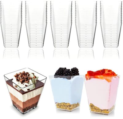 KZQ Dessertbekers - IJsbekers - Verpakking van 50 stuks - Herbruikbaar - Plastic dessertbekers van 160 ml - Perfect voor ijs- en moussefeestjes