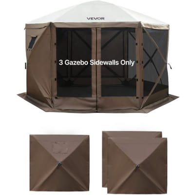 VEVOR 3x zijpanelen voor paviljoen, 1,73 x 1,48 m, waterdichte zijpanelen met zonwerende PU-coating, zijpaneel incl. 1 raam voor opvouwbaar paviljoen, feesttent, buitenevenementen, bruin