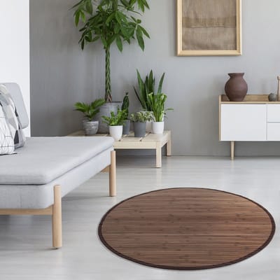 Homestyle4u Bamboe Tapijt - 200 cm rond - Donkerbruin