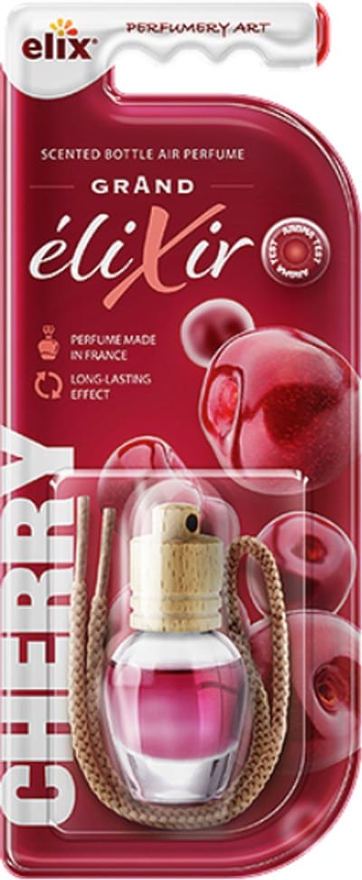 Elix - Auto Luchtverfrisser - Autoparfum - Houten Geurhanger - Interieur Parfum Auto - Luxe Air Freshener Flesje - Langdurig Effect - Geurhanger Auto & Huis - 8ml - Cherry
