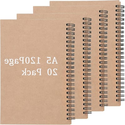 20 Stuks A5 Schetsboek 20 x 12 cm, 60 Vel / 120 Pagina's, Zachtomslag Spiral Sketchbook, Leeg Notitieboek voor Tekenen en Schilderen