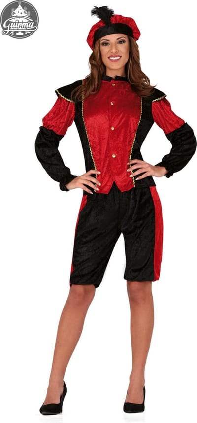 Fiestas Guirca - Pietenpak Piet Precies zwart / rood dames - maat 38-40 - Welkom Sinterklaas - Sinterklaas versiering - Sinterklaas intocht - Sinterklaas en Piet -sinterklaas Cadeautjes