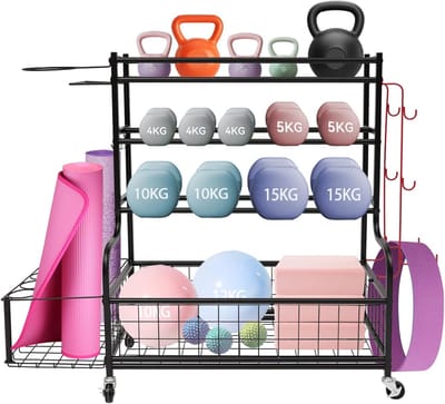 Sportartikelen Organizer - Opbergrek Fitness - Sportspullen Opbergen - Vier Niveaus Met Mand - 102 x 40 x 93 cm