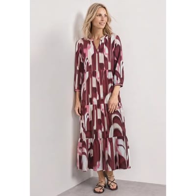 Midi-jurk met gespleten hals in etnische look