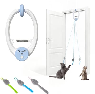 Daity Interactief kattenspeelgoed voor kittens en volwassen katten: USB-oplaadbare, aan de deur hangende muis die op en neer springt