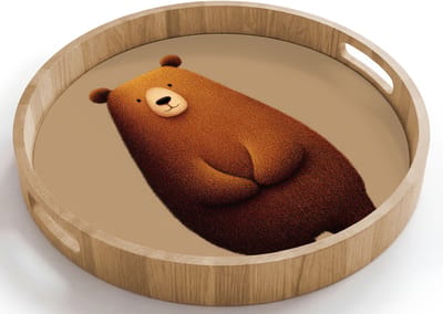Dienblad rond 40x40 cm - Schootdienblad hout - Beer - Minimalistisch - Bruin - Borrelplank rechthoek - Plateau houten dienbladen