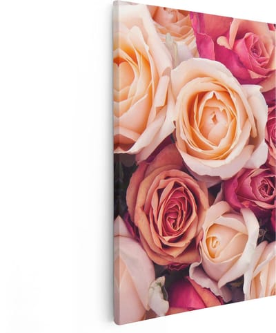 Artaza Canvas Schilderij Bloemen Boeket - 20x30 cm - Klein - Muurdecoratie Rozen - Wanddecoratie Stilleven - Kamer Accessoires