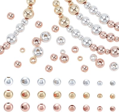 300 Stuks 14K Goud Geplateerde Spacer Kralen in 3 Kleuren, Ronde Loose Kralen van 3-6mm voor Armband en Sieraden DIY Creaties