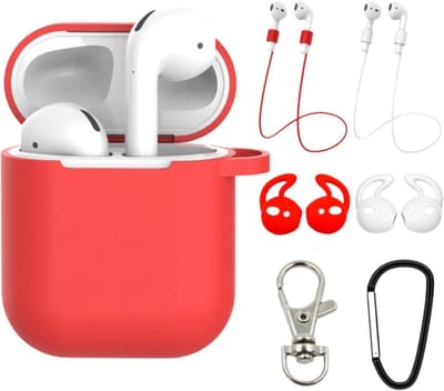 Studio Air® Airpods 2 Hoesje - Luxe Set met 7 items - Soepele Siliconen Case ook geschikt voor Airpods 1 - Rood