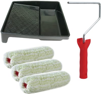 Sorex pluisvrije verfrollers schilderen set - met beugel en verfbak - 3x anti spat vacht rollers - breedte 18 cm - dikte 9 cm