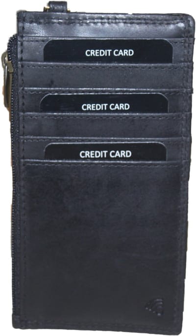 Oi retro zwarte leren pasjeshouder lang met rits / zeer dun creditcardmapje / plat lang pasjesmapje met ritsvak /beveiligd tegen skimmen / retro zwart leer / 560Black NR