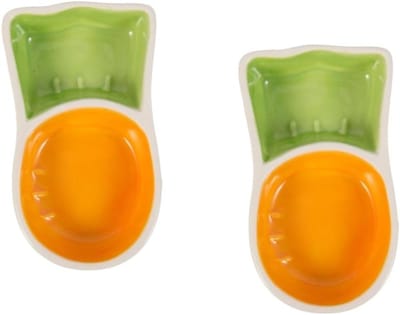 Keramische Voerbak - Huisdier Kom - Voeren en Water Geven - Wortelvorm Ontwerp - 2 Stuks 11 cm - Oranje