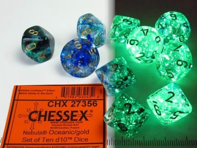 Chessex Nevel oceaan/goud Luminarium D10 Dobbelsteenset (10 stuks)