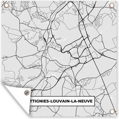 Tuin poster Stadskaart – Zwart Wit - Kaart – Ottignies Louvain la Neuve – België – Plattegrond - 200x200 cm - Tuindoek