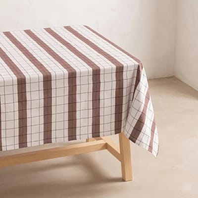 GAMUSI geruit katoenen tafelkleed met reliëfstructuur en jacquard effect – vlekbestendig design tafellaken STOKKEN – luxe tafelkleed voor keuken & eettafel 150x100 cm - Koffie