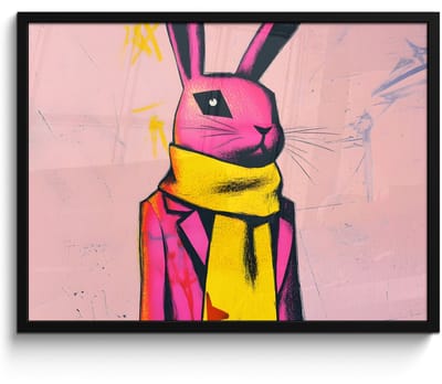 Poster in lijst - Fotolijst 70x50 cm - Posters - Abstract - Konijn - Sjaal - Geel - Posterlijst zwart - Decoratie - Wanddecoratie woonkamer - Muurdecoratie slaapkamer