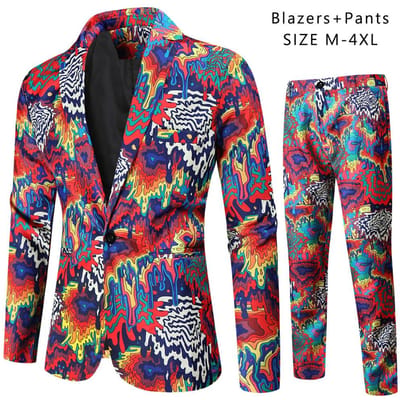 Lente en Herfst Heren Casual Pak Pak Mode Heren Digitaal Print Pak Tweedelige Set XL black