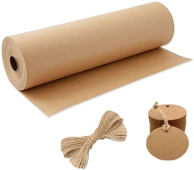 Dailygoods - Rol cadeaupapier, 30 cm × 30 m, kraftpapier met 20 stuks kraftpapieren etiketten en 30 m jute koord, verpakkingspapier voor geschenkverpakkingen, kunsthandwerk, doe-het-zelfproductie, decoratie