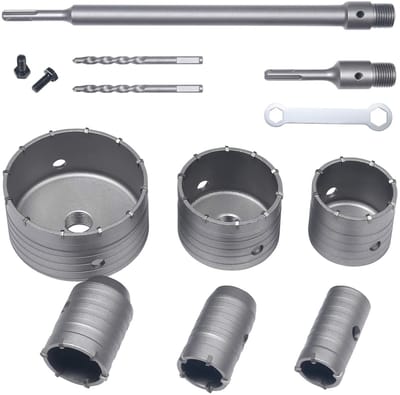 Gatenzagen, 10 stuks, beton, SDS-verlengstang, punt van wolfraamcarbide, Ø 35 mm, 40 mm, 50 mm, 65 mm, 80 mm en 110 mm, hoge kwaliteit