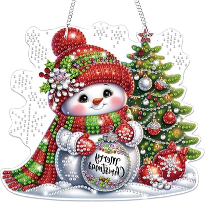 Kerst Diamant Kunst Hangdecoraties met Ketting, Speciale Vorm Diamond Painting Kits voor Volwassenen en Beginners, Sneeuwman Diamant Hanger Crystal Kunst Kits voor Kerstcadeaus en Creatieve Hobby's