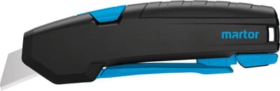 MARTOR veiligheidsmes SECUPRO 425, dubbelzijdig bruikbaar mes, automatische mesintrekking, L 154 x B 22 x H 59 mm, gerecycled kunststof, zwart/blauw
