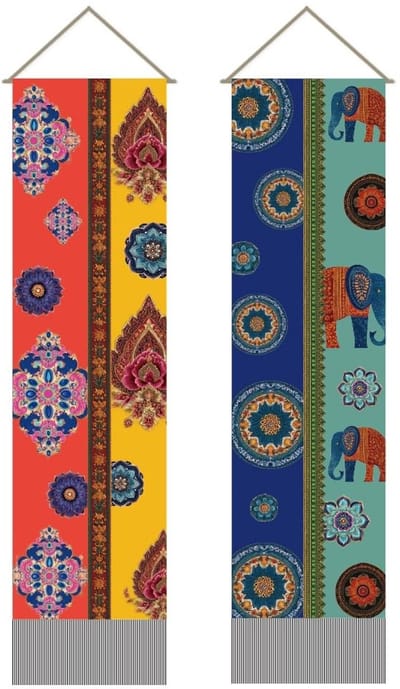 Dailygoods- Wandtapijt Indiase stijl - Olifant/Bloemen - Verticale wandtapijten - Kwastjes - Mystieke decoratie - Afmetingen 118 x 30 cm - Muurtapijt